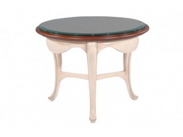Mesa de té redonda de madera con encimera de vidrio