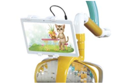 Sillón dental para niños A8000-IB   (unidad dental para niños con sillón en forma de dinosaurio y caja lateral con forma de gato sonriente)