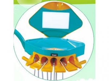 Sillón dental para niños A8000-IB   (unidad dental para niños con sillón en forma de dinosaurio y caja lateral con forma de gato sonriente)