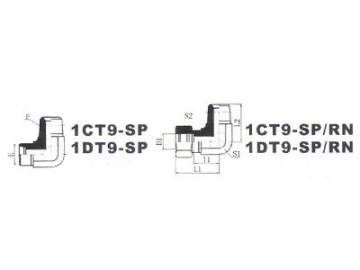 Adaptador de rosca métrica macho 90º para manguera, estándar DIN, 1CT9/1DT9