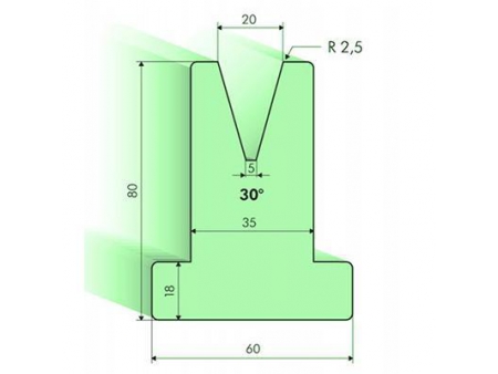 Matrices en T 30°, H=80mm