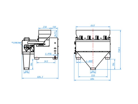 Pesadora Lineal de Cuatro Cabezales JW-AXS4, de Acero Inoxidable, 5-300g, 0.5L