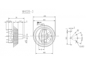 Potenciómetro con switch 28mm de eje metal, 10k ohm, WH028-3-2