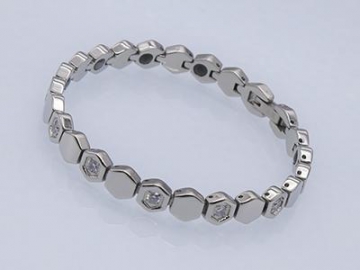 Pulsera Magnética, de Acero Inoxidable con Incrustaciones de Zirconia Cúbica - S1044