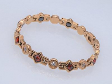 Pulsera Magnética, de Acero Inoxidable con Incrustaciones de Zirconia - S1064