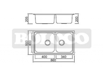 Fregadero de 2 cubetas de acero inoxidable BL-888