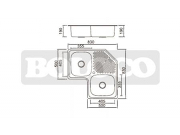 Fregadero de esquina con dos senos de acero inoxidable BL-866