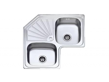 Fregadero de esquina de 2 cubetas de acero inoxidable con escurridor BL-998