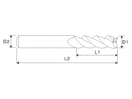 Fresa de extremo de 3 filos EMT12 (para aluminio, larga longitud)