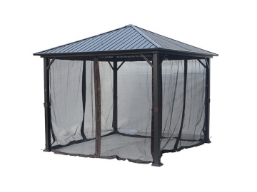 Cenador de techo duro de acero galvanizado 10'x10' (con mosquitero)