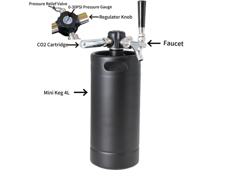 Barril de Pared Simple de 4L, con Dispensador de CO₂