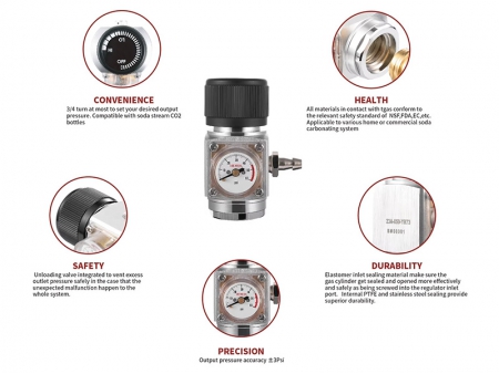 Regulador Comercial de Presión de Gas CO₂ de 60PSI (para Cartucho de 16 g) con Rosca 3/8