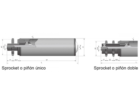 Rodillo con piñón / sprocket (carcasa de rodamiento de plástico)