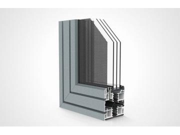 Ventana basculante y giratoria de aluminio con mosquitera, apertura hacia adentro, GD90B