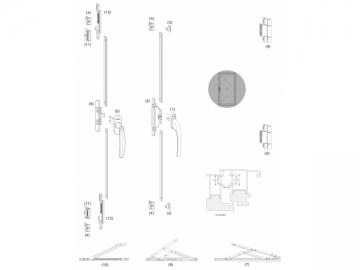 Herrajes para ventana batiente de aluminio