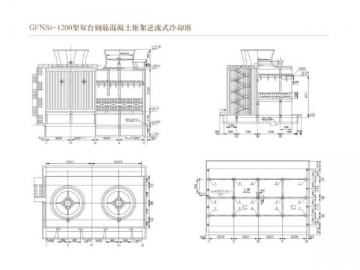 <strong>Torre de enfriamiento</strong> de contraflujo de PRF con carcasa de hormigón serie GFNS3